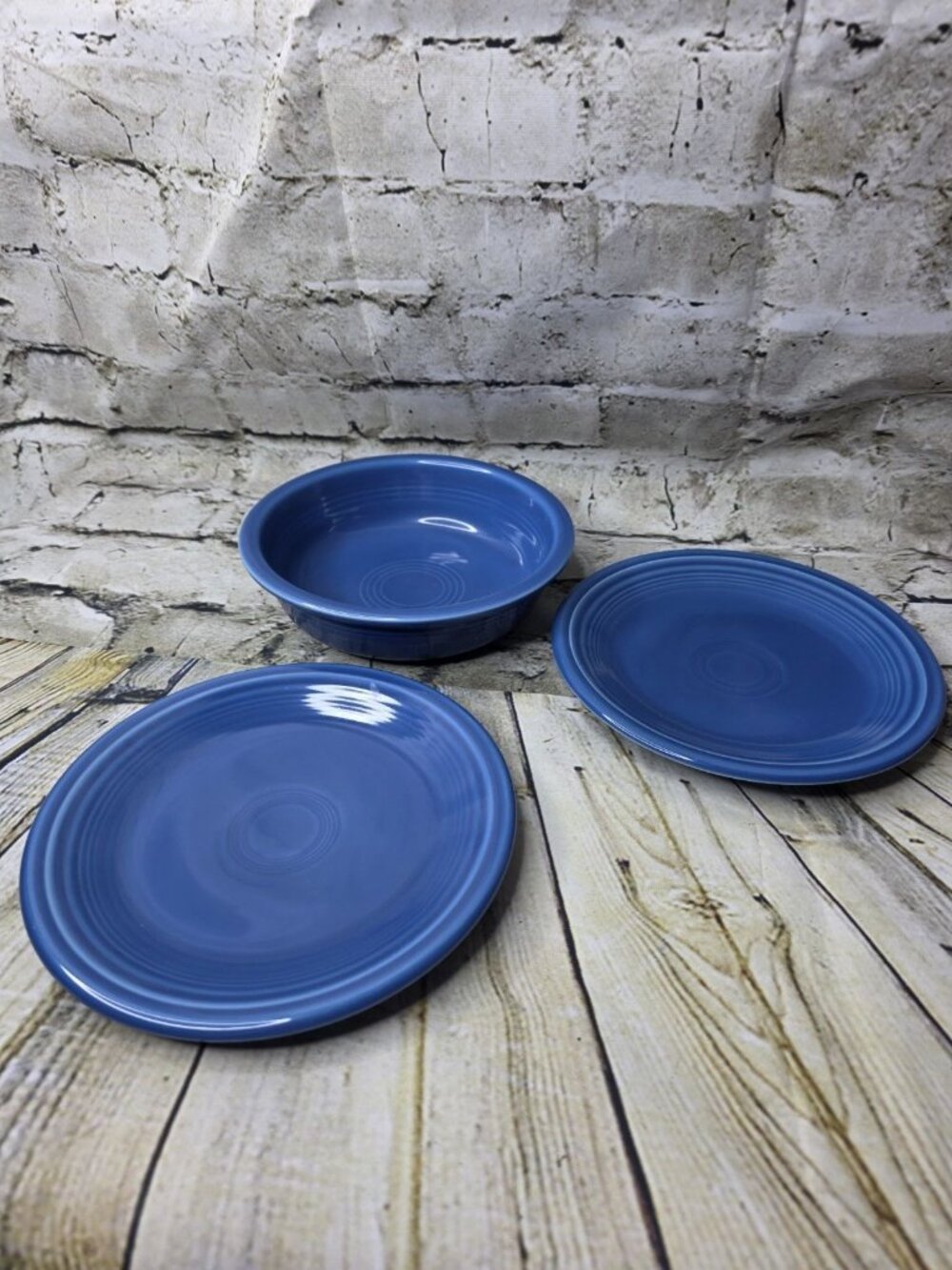 Vtg HLC Fiestaware 7 " Soup Bowl and 2 7.25" Bread Salad Plates Lapis Blue